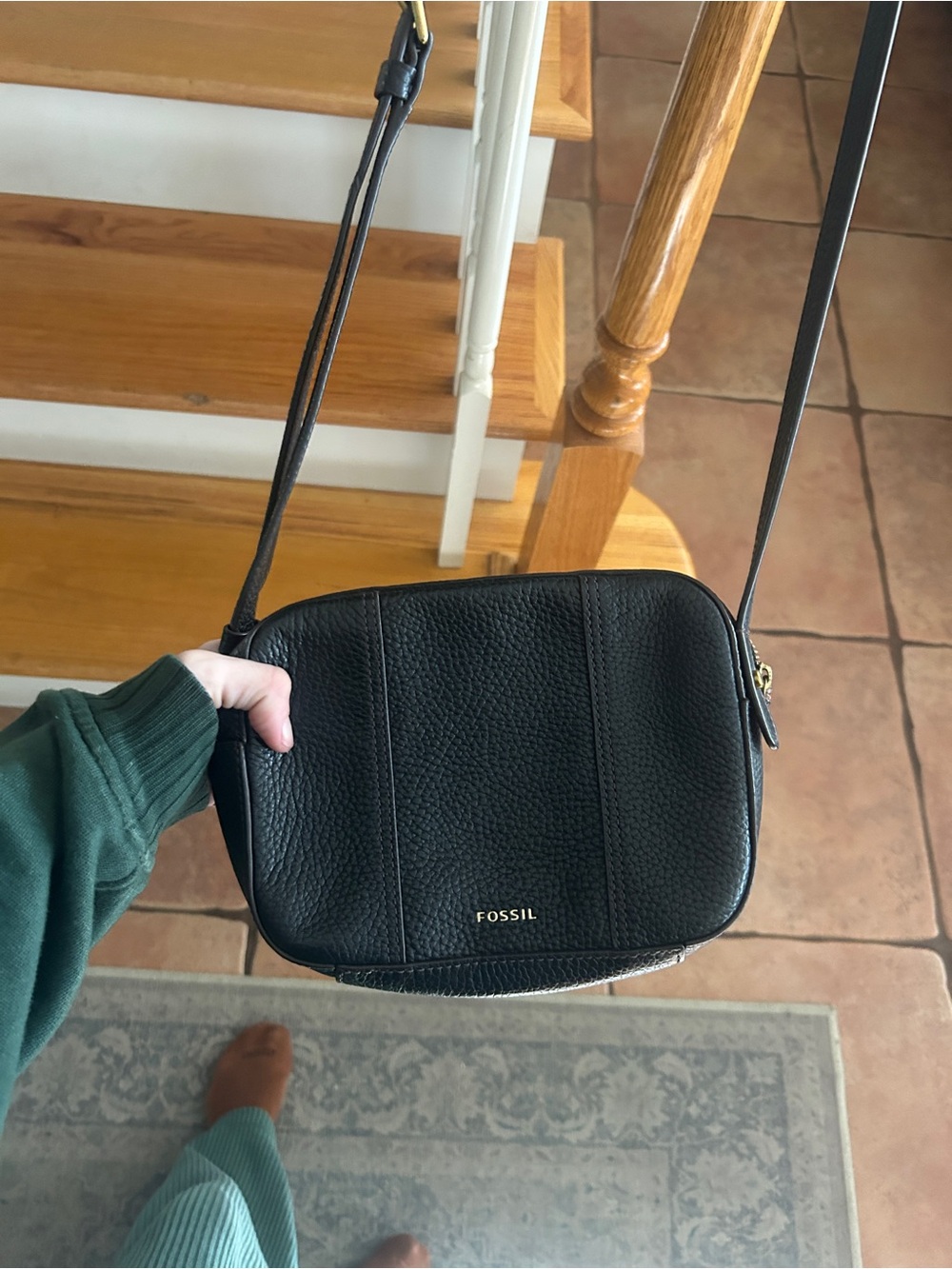 Fossil Black Pebbled Leather Crossbody Bag